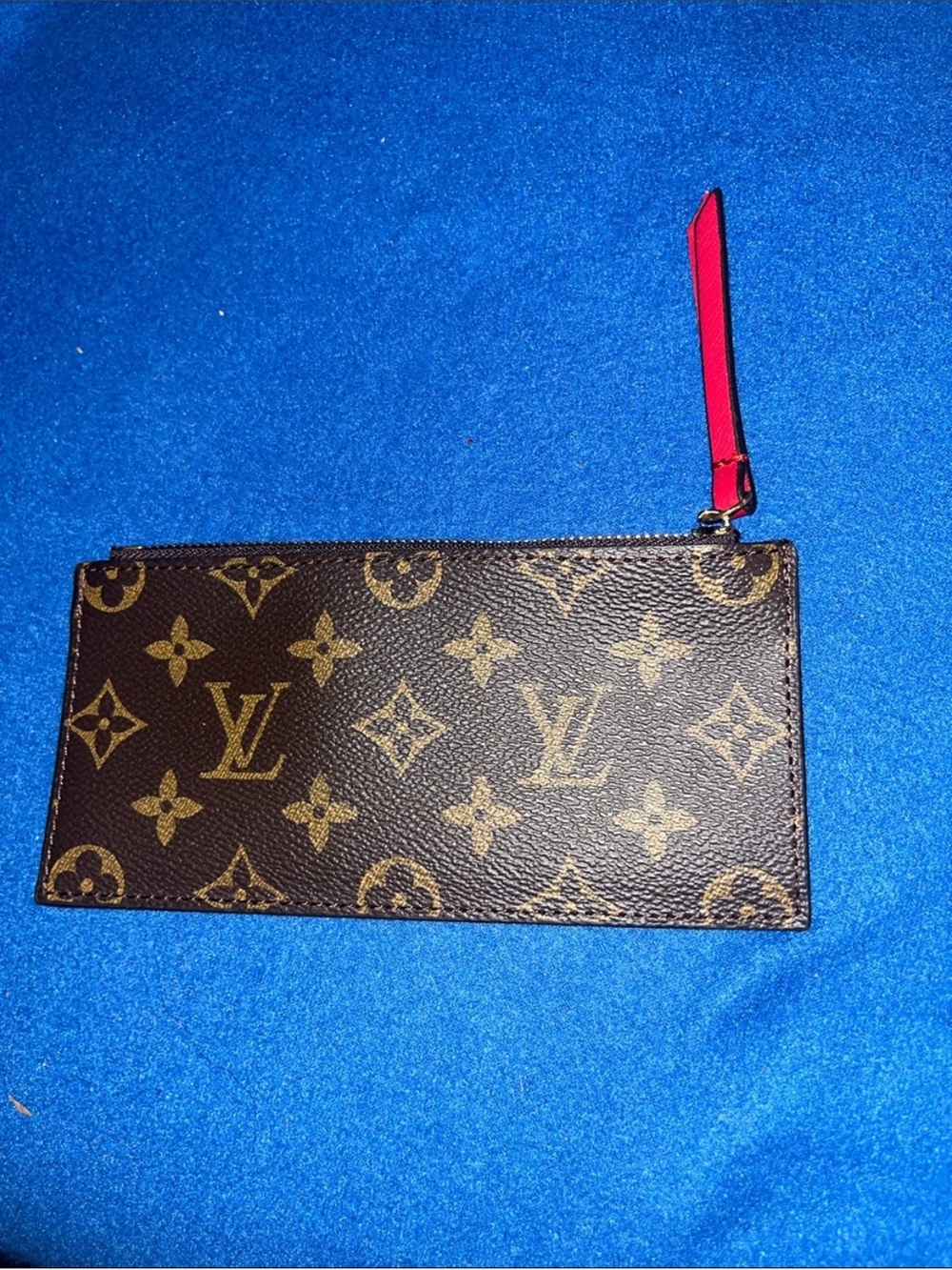 Cute fashion Monogram Zip Pouch with Red Zip Pull